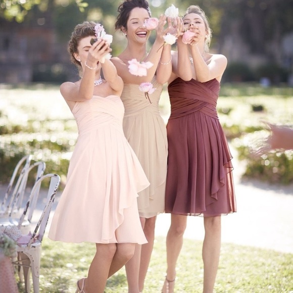 David’s Bridal Pink Strapless Short Chiffon Formal Bridesmaids Dress 12 - Picture 2 of 10